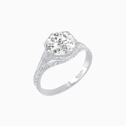 Antique Inspired Hexagonal Round Center Mounting Ring with Hand Engraving - Shahin Jewelry
